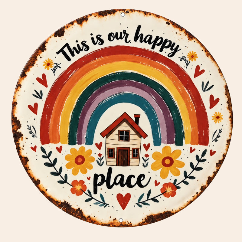 🌈 Happy Little World – Vintage veggskilt