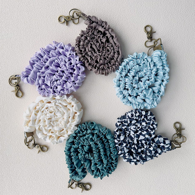 Handmade Pleated Fabric Phone Lanyard with Metal Clasp - Long Neck Strap & Decorative Chain