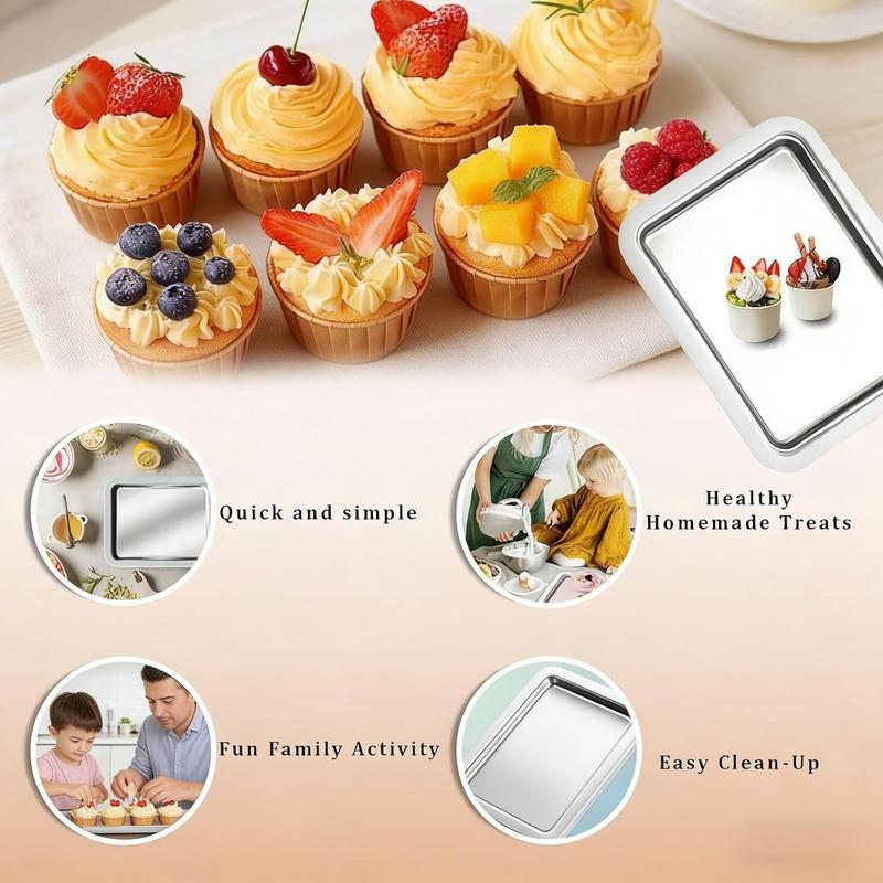 Manual Rolled Ice Cream Maker Tray Set – No-Electricity Frozen Dessert Pan with 2 Spatulas