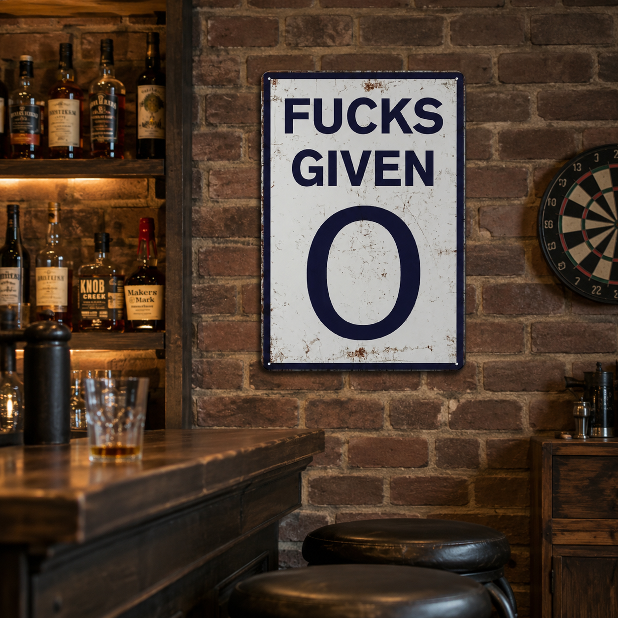 Fucks Given 0 Vintage Metal Sign – Funny Man Cave, Garage & Home Bar Decor