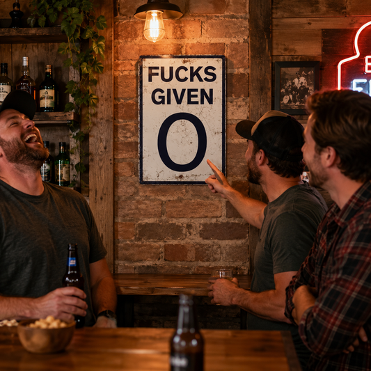 Fucks Given 0 Vintage Metal Sign – Funny Man Cave, Garage & Home Bar Decor