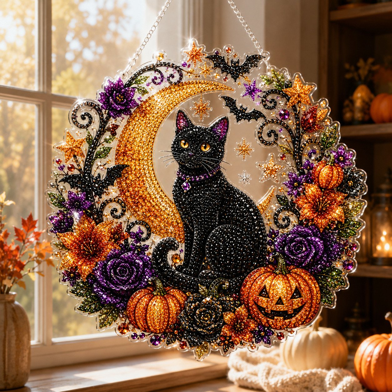 ✨🎃Halloween Black Cat Moon Diamond Art Hanging Ornament Kit👻