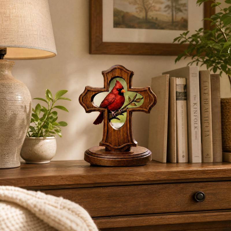 ❤️✝️Handcrafted Cardinal Cross Memorial Ornament – Sympathy Gift of Faith, Love & Remembrance
