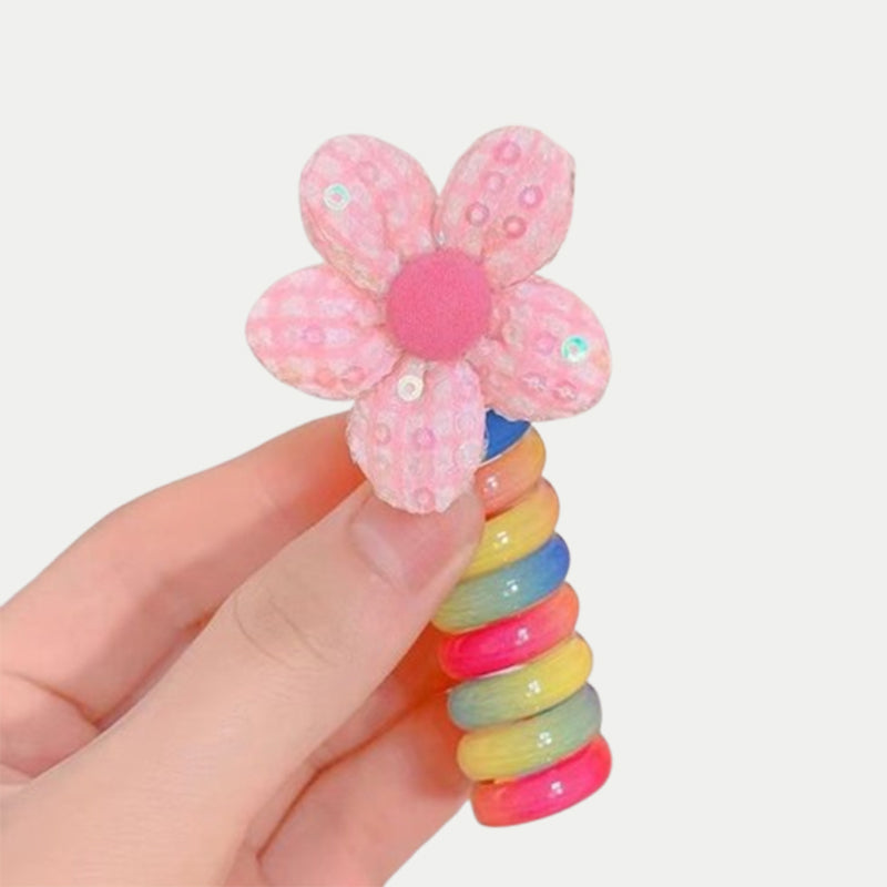 Rainbow Cartoon Spiral Hair Bobbles | Gentle No Pull Hair Ties for Little Girls