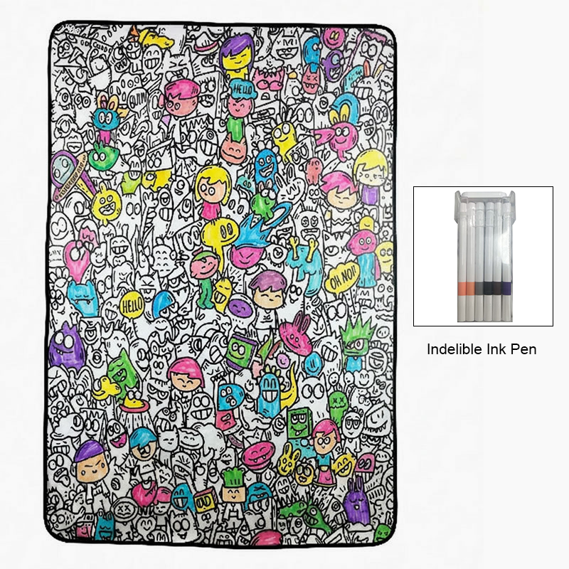 Black and white all-over cartoon graffiti blanket