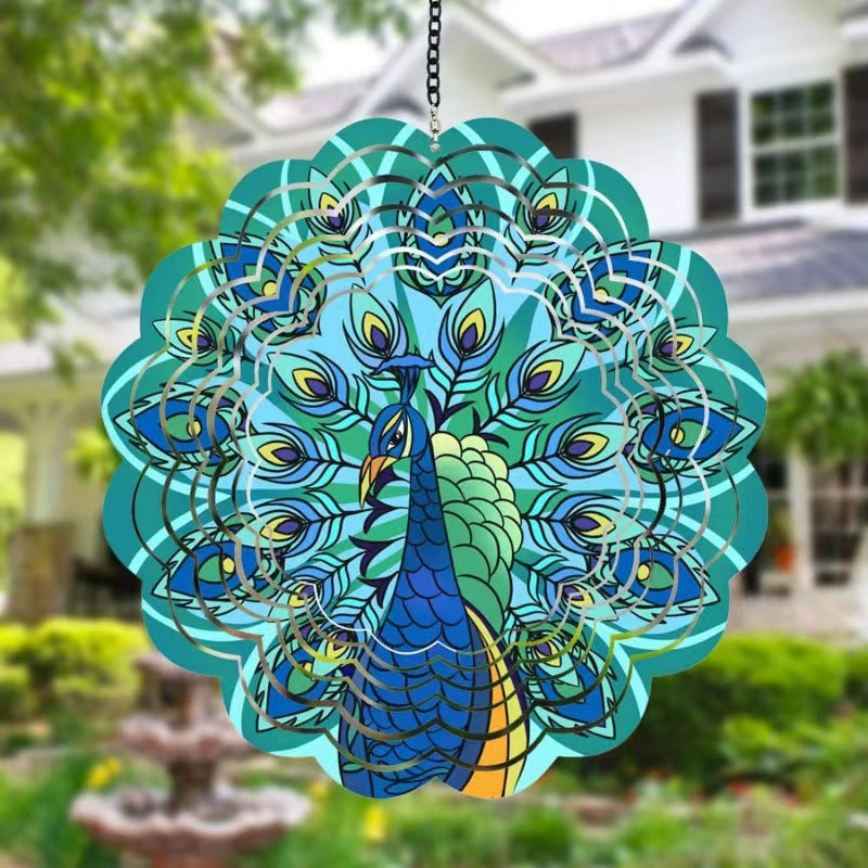 3D Rotating Wind Chime Mandala Wind Spinner Outdoor Garden Balcony Courtyard Creative Bird Stainless Steel Decorative Hanging