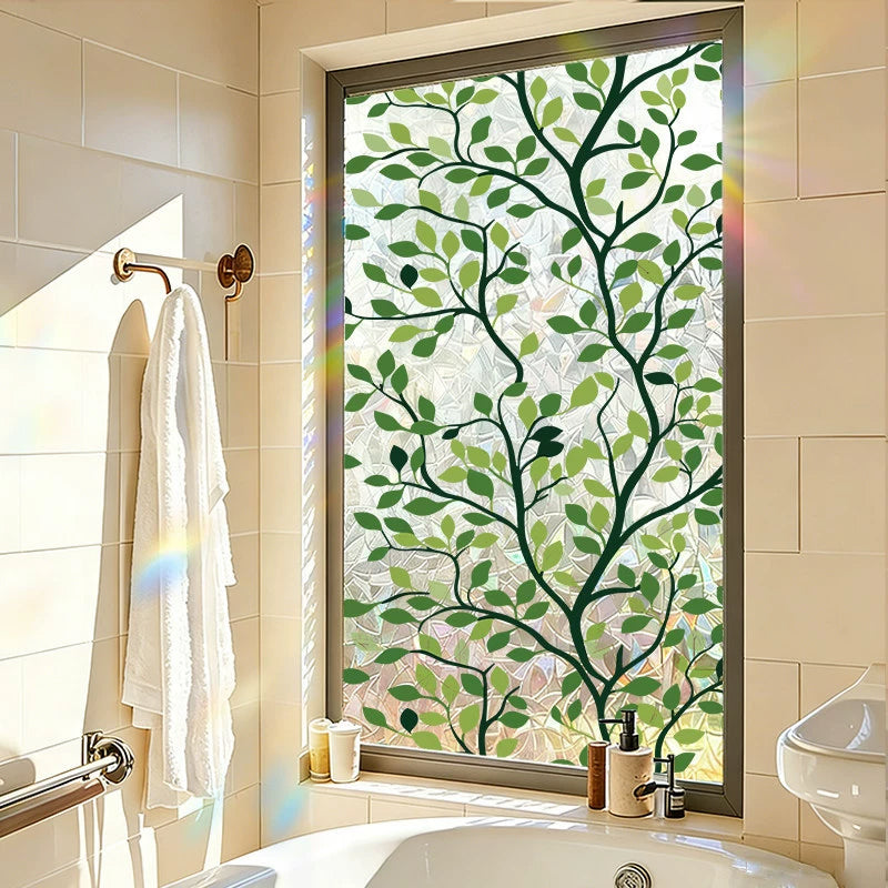 Botanical Stained Glass Leaf Window Film
