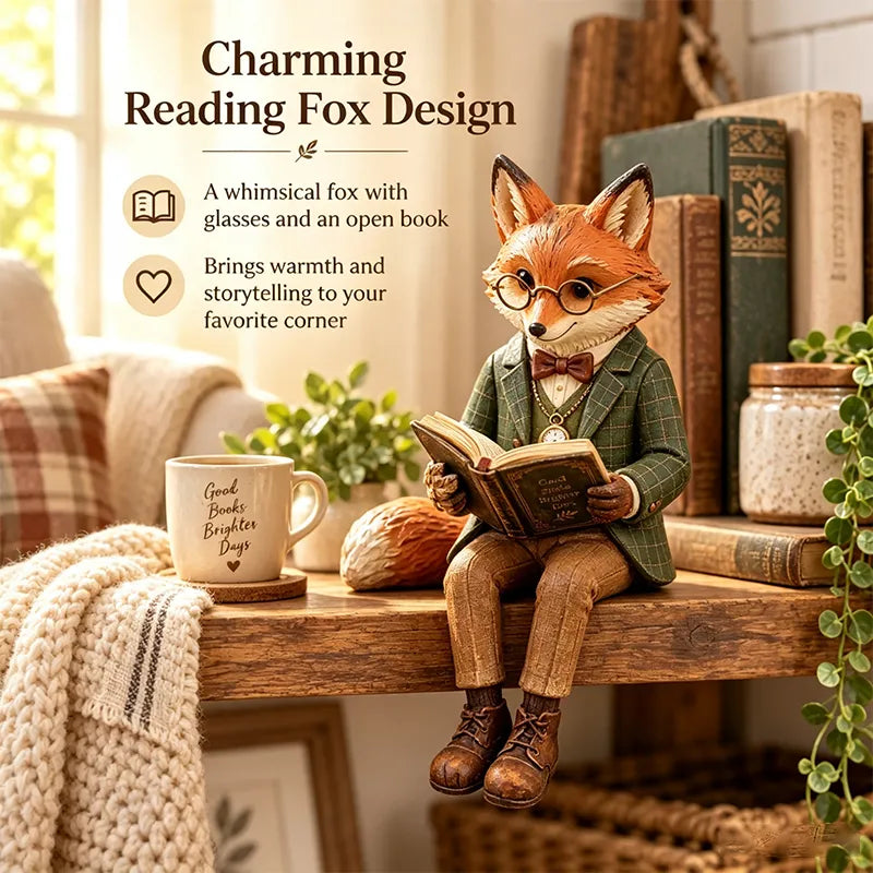 🦊 Dekorativ revefigur med bok