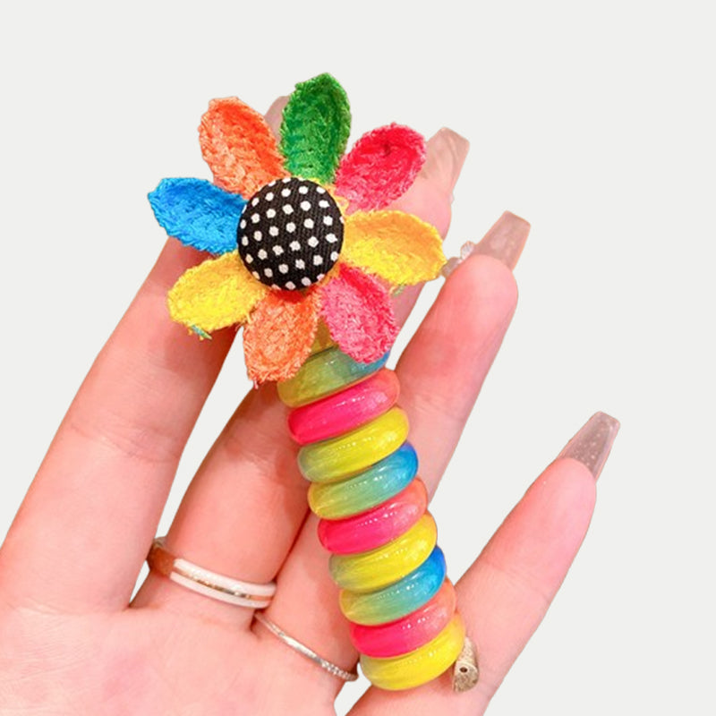 Rainbow Cartoon Spiral Hair Bobbles | Gentle No Pull Hair Ties for Little Girls