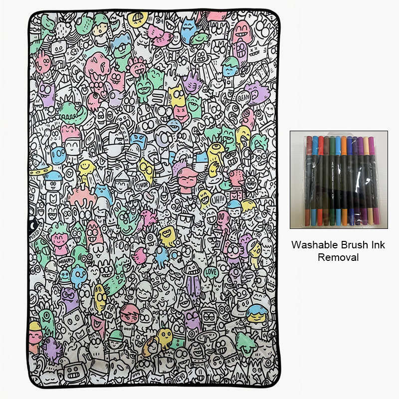 Black and white all-over cartoon graffiti blanket