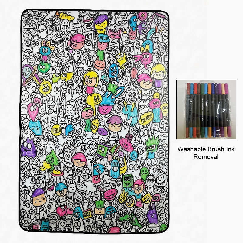 Black and white all-over cartoon graffiti blanket