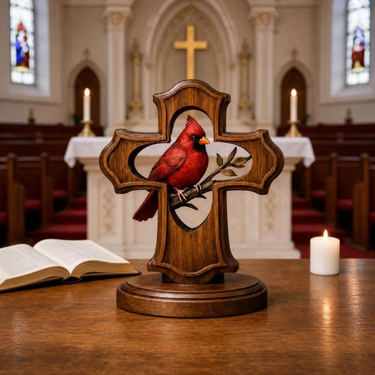 ❤️✝️Handcrafted Cardinal Cross Memorial Ornament – Sympathy Gift of Faith, Love & Remembrance