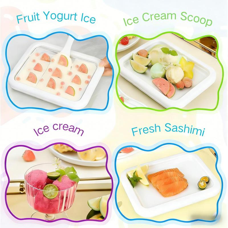 Manual Rolled Ice Cream Maker Tray Set – No-Electricity Frozen Dessert Pan with 2 Spatulas