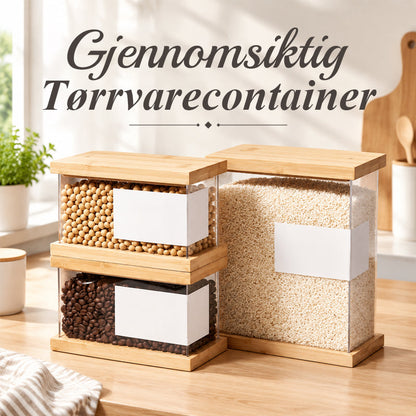 Kreativ og minimalistisk gjennomsiktig oppbevaringsboks for korn med trelokk