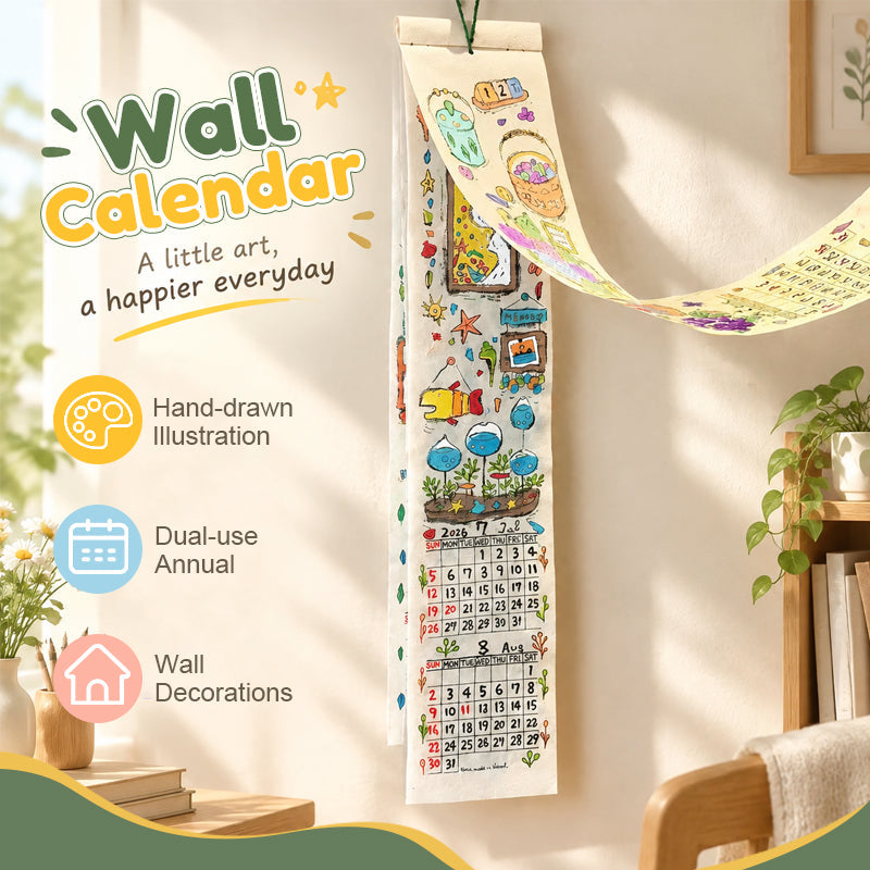📅 2027 Håndillustrert, lang hengende kalender
