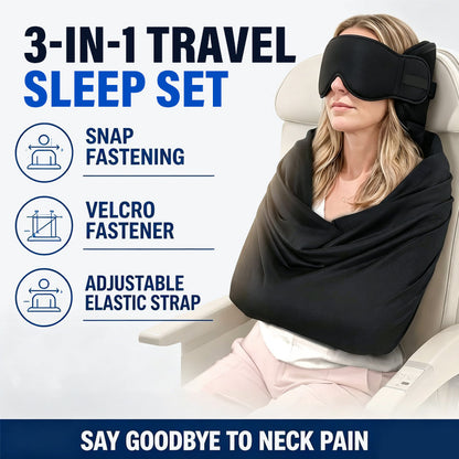 ✈️ 3-i-1 reisesett for søvn – Sovemaske, armstøtte og pute