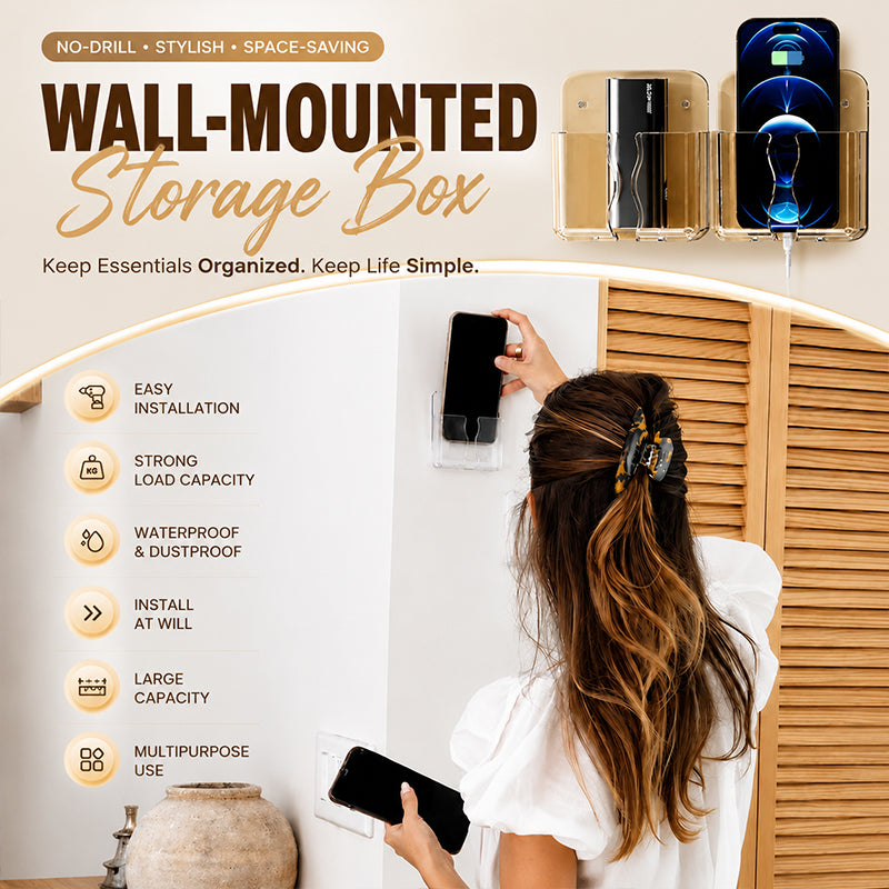 Wall-Mounted No Drill Phone &amp; Remote Control Storage Holder