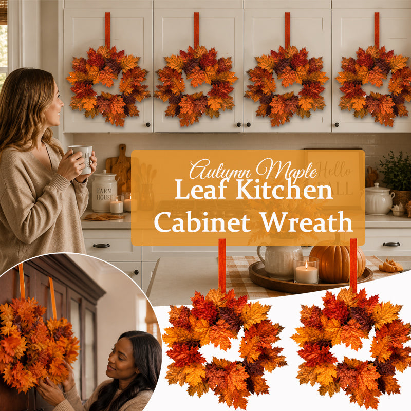 Autumn Maple Leaf Kitchen Cabinet Wreaths with Ribbon
