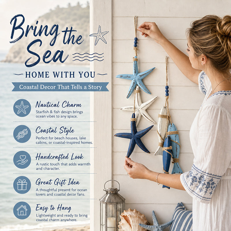 Mediterranean Decorative Starfish & Fish Hanging Ornaments for Home, Cafe & Restaurant - Ocean Style Crafts