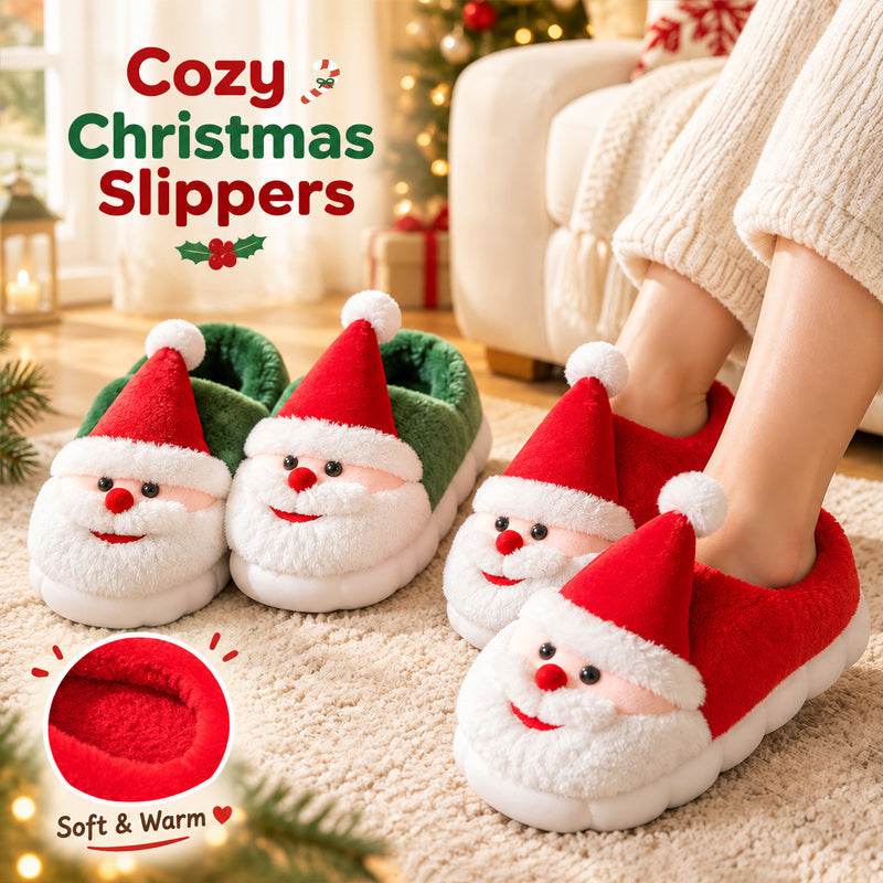 Santa Claus Winter Slippers - Festive Red Green Home Shoes