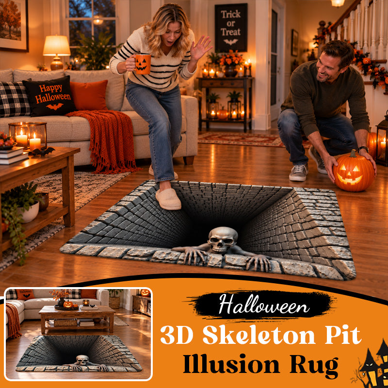 💀 Halloween 3D-skjelettteppe med illusjon av et dypt hull
