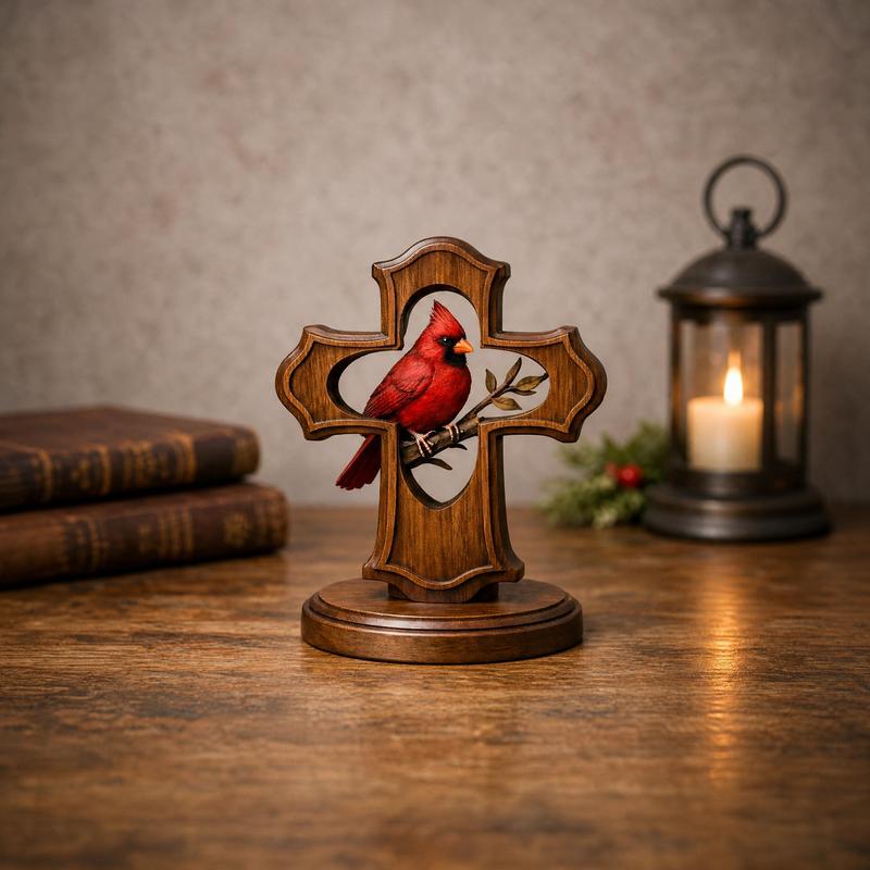❤️✝️Handcrafted Cardinal Cross Memorial Ornament – Sympathy Gift of Faith, Love & Remembrance