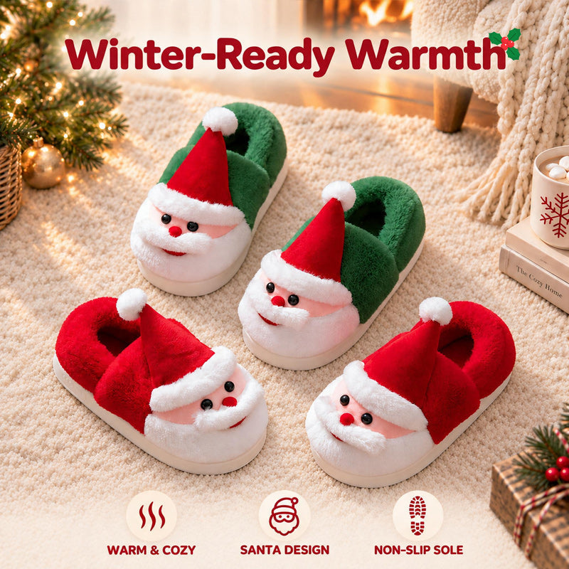 Santa Claus Winter Slippers - Festive Red Green Home Shoes