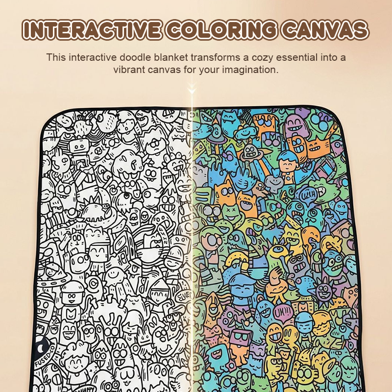 Black and white all-over cartoon graffiti blanket