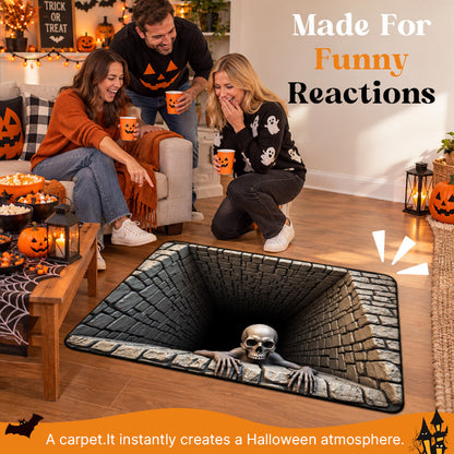 💀 Halloween 3D-skjelettteppe med illusjon av et dypt hull
