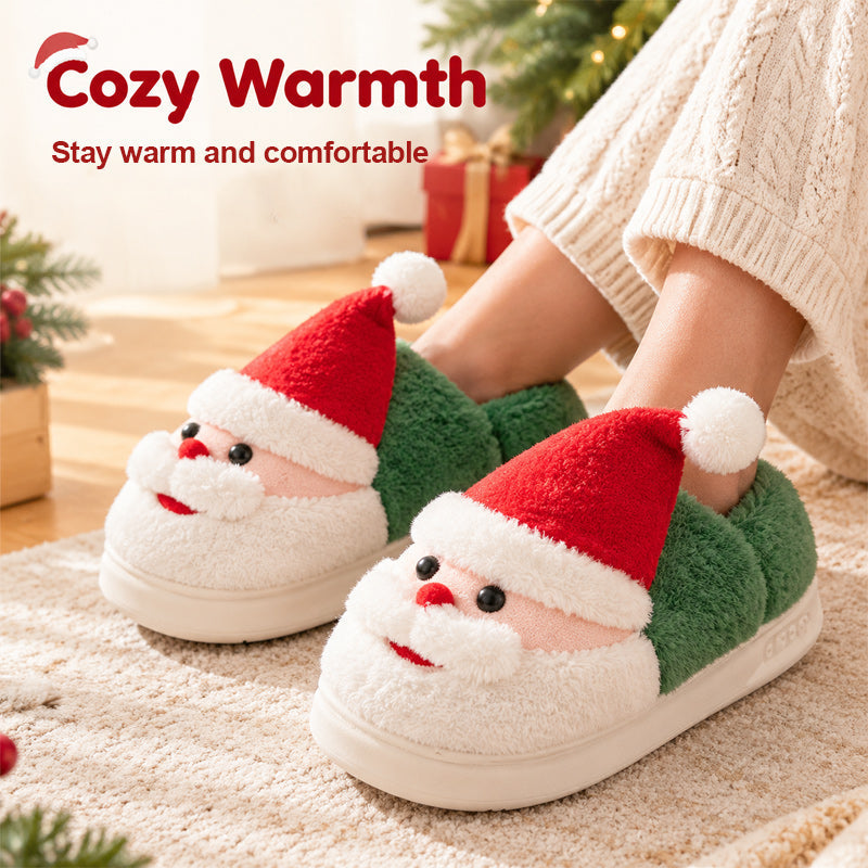 Santa Claus Winter Slippers - Festive Red Green Home Shoes