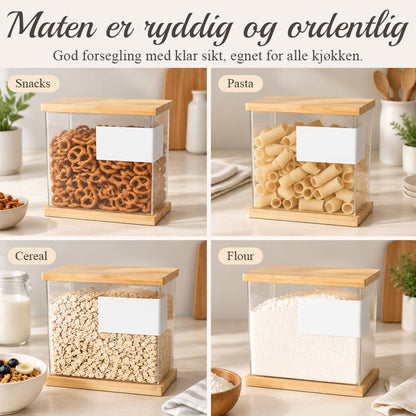 Kreativ og minimalistisk gjennomsiktig oppbevaringsboks for korn med trelokk