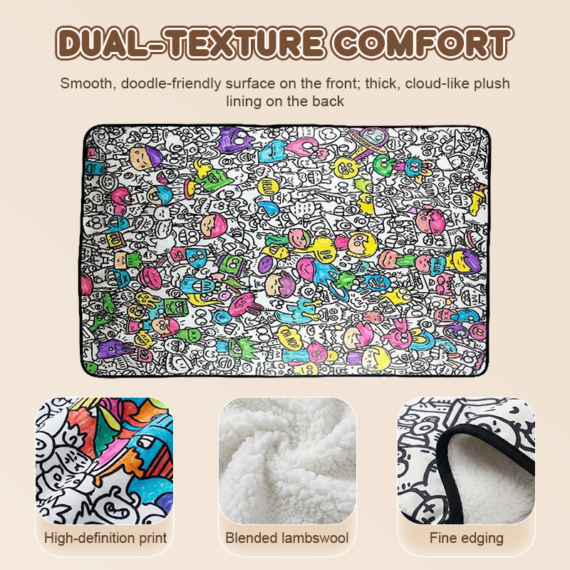 Black and white all-over cartoon graffiti blanket