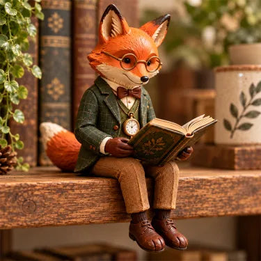 🦊 Dekorativ revefigur med bok