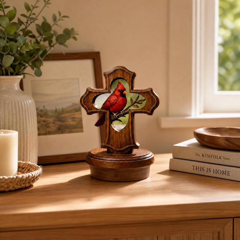 ❤️✝️Handcrafted Cardinal Cross Memorial Ornament – Sympathy Gift of Faith, Love & Remembrance