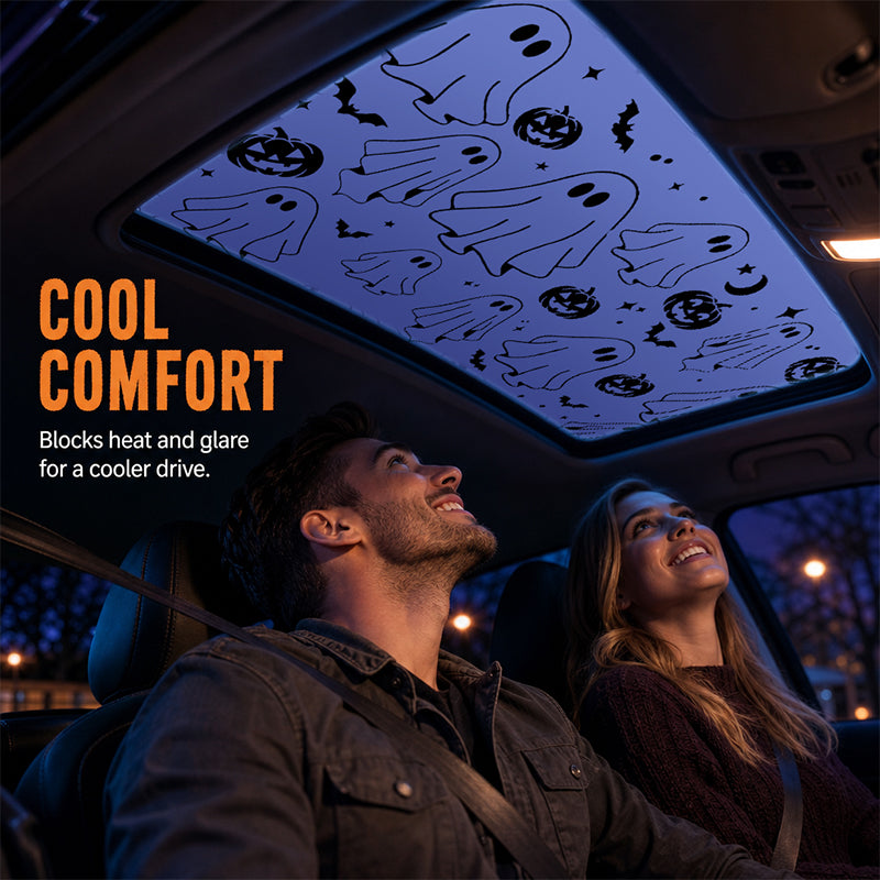Spooky Fun: Ghost & Pumpkin Sunroof Car Decal