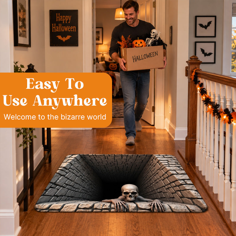 💀 Halloween 3D-skjelettteppe med illusjon av et dypt hull