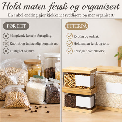 Kreativ og minimalistisk gjennomsiktig oppbevaringsboks for korn med trelokk
