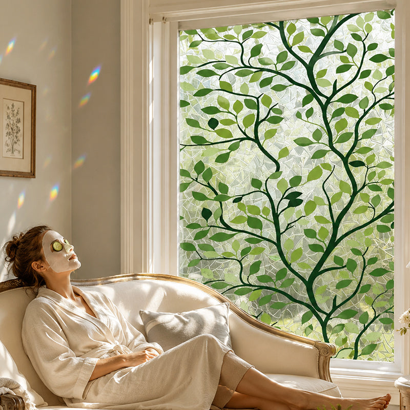 Botanical Stained Glass Leaf Window Film