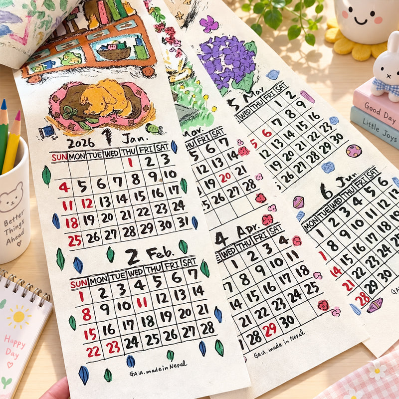 📅 2027 Håndillustrert, lang hengende kalender