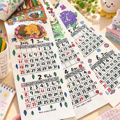 📅 2027 Håndillustrert, lang hengende kalender
