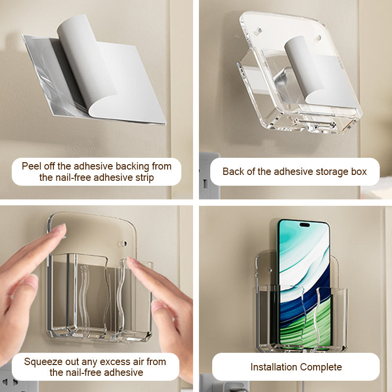 Wall-Mounted No Drill Phone &amp; Remote Control Storage Holder