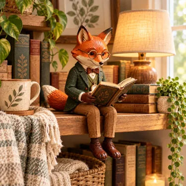 🦊 Dekorativ revefigur med bok