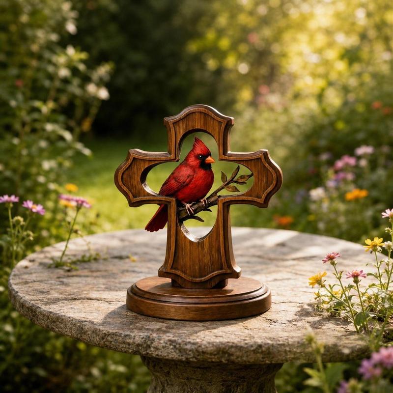 ❤️✝️Handcrafted Cardinal Cross Memorial Ornament – Sympathy Gift of Faith, Love & Remembrance