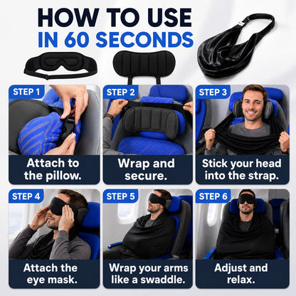 ✈️ 3-i-1 reisesett for søvn – Sovemaske, armstøtte og pute