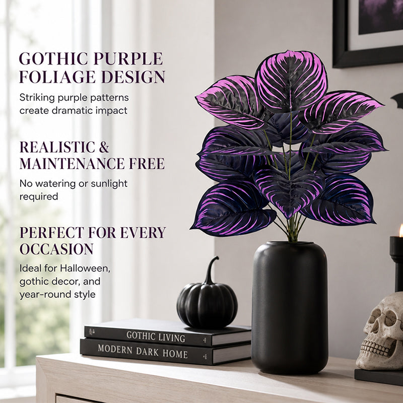 Artificial Purple Calathea Plant – Gothic Fall & Halloween Faux Plant