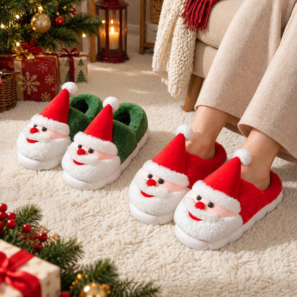 Santa Claus Winter Slippers - Festive Red Green Home Shoes