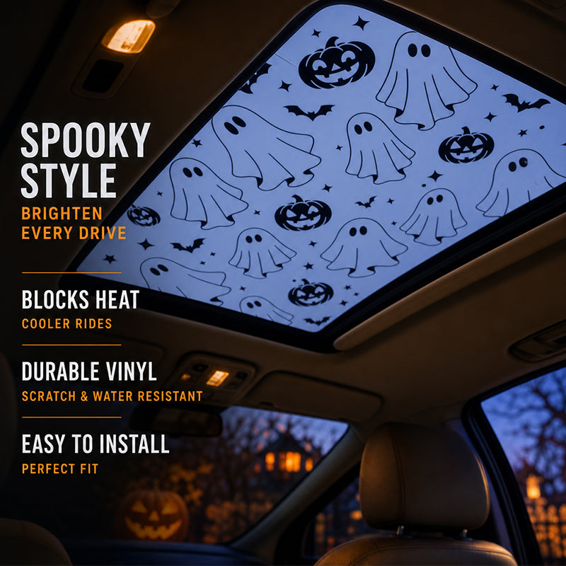 Spooky Fun: Ghost & Pumpkin Sunroof Car Decal