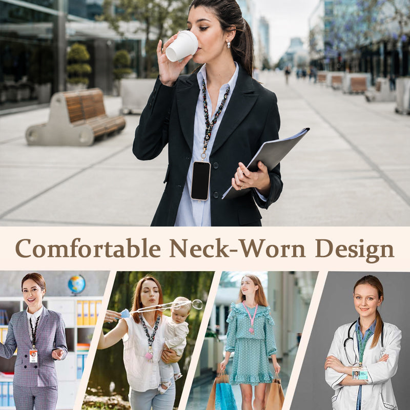 Handmade Pleated Fabric Phone Lanyard with Metal Clasp - Long Neck Strap & Decorative Chain