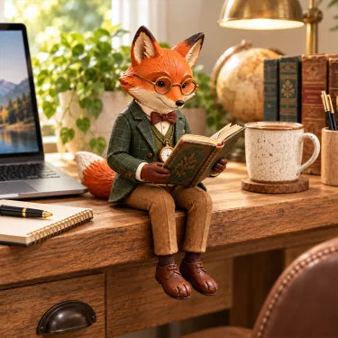 🦊 Dekorativ revefigur med bok