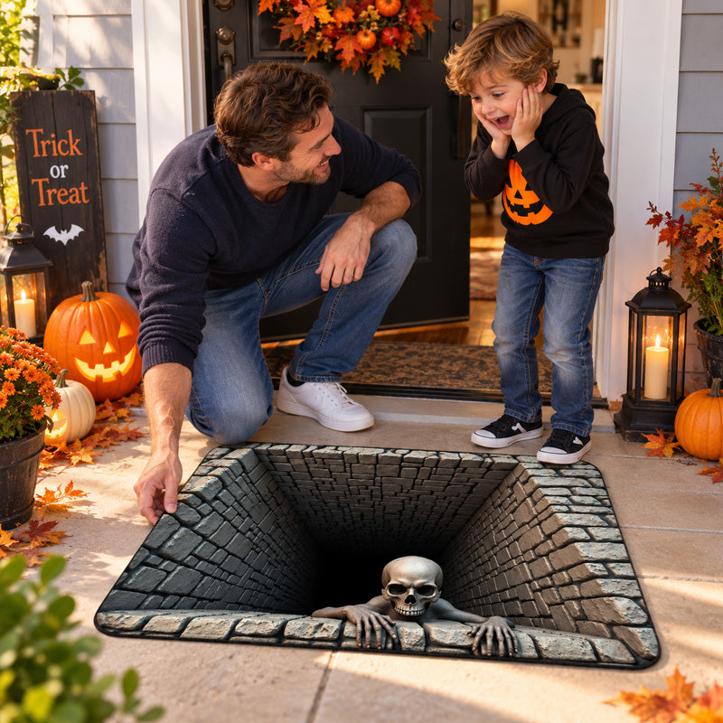 💀 Halloween 3D-skjelettteppe med illusjon av et dypt hull